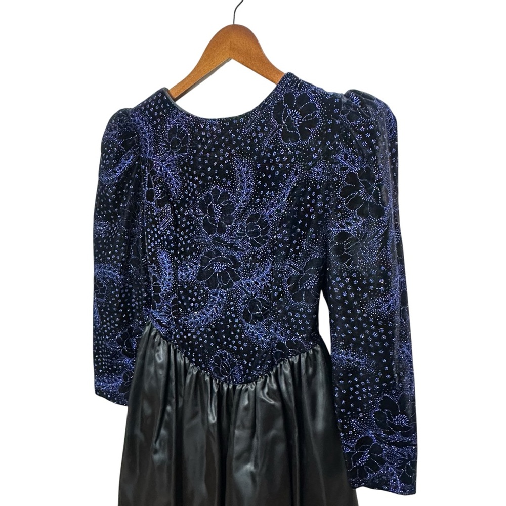 Vintage Gunne Sax Blue and Black Sparkly Long Sleeve Taffeta Formal Dress Size 8 - Picture 4 of 9